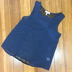 Blue Tank with Detailed Lace Back